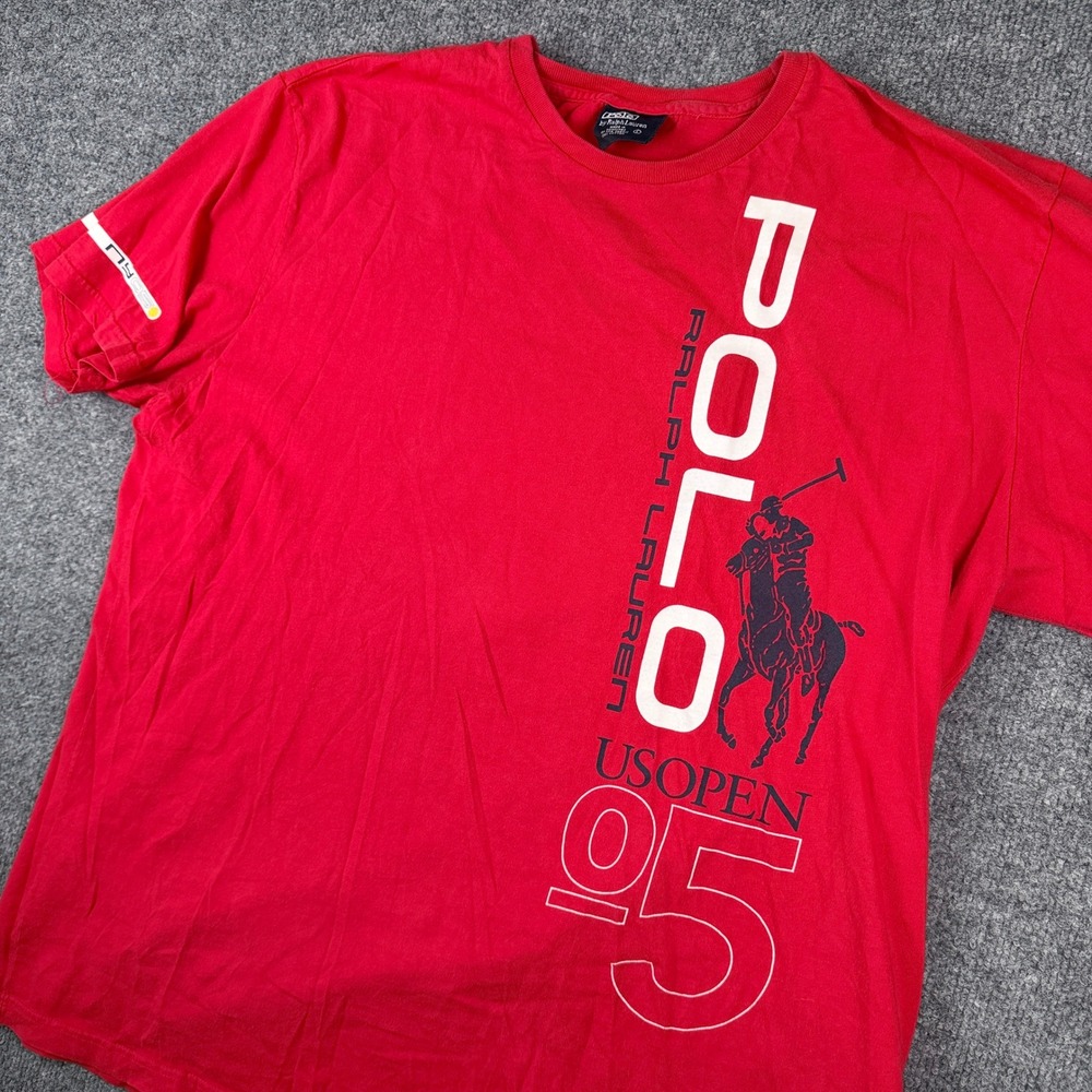 Vintage Polo Ralph Lauren T Shirt Mens L USA Tennis Open 2005 Big Pony NYC Y2K
